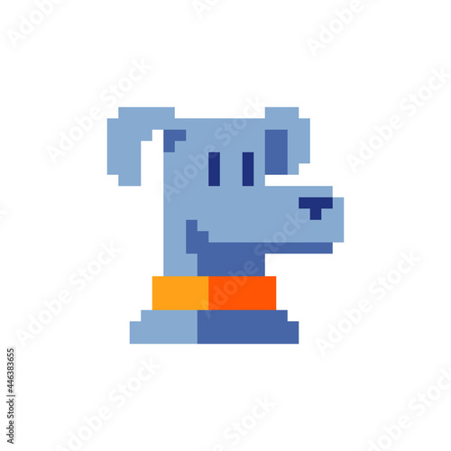 Dog head. Pixel art icon. Stickers and embroidery design. Logo design template for pet shops, veterinary clinics and animal shelters homeless. Isolated vector illustration. 