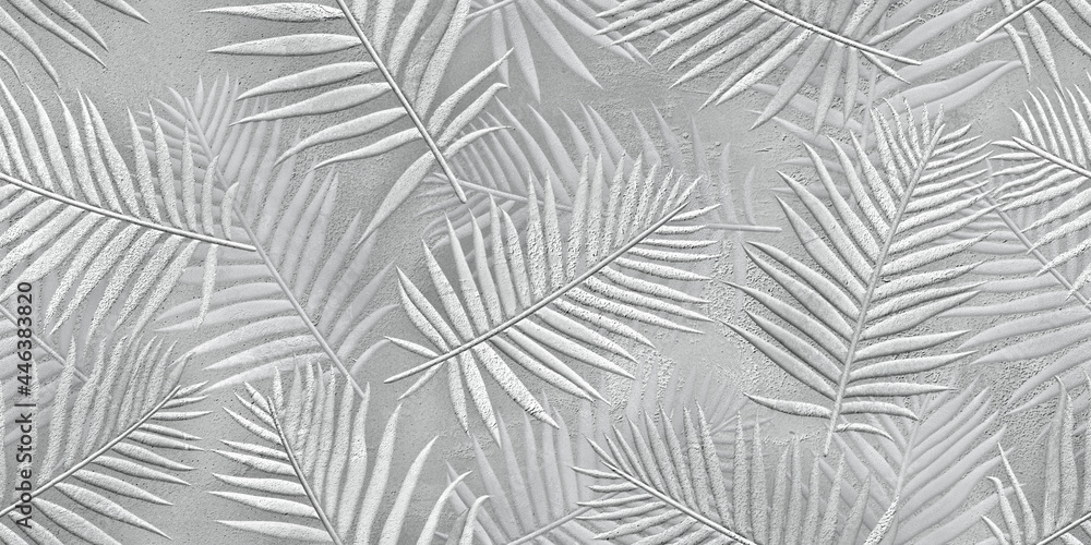 Tropical palm leaves. grey leaves on a light background. Mural, Wallpaper for internal printing.