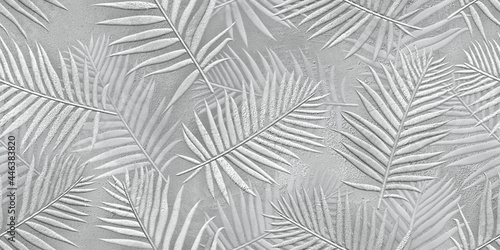 Tropical palm leaves. grey leaves on a light background. Mural, Wallpaper for internal printing.