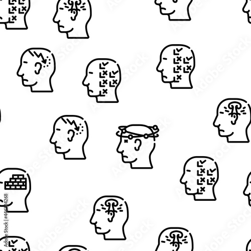 Neurosis Brain Problem Vector Seamless Pattern Thin Line Illustration