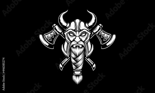 Black and white viking with double axe vector