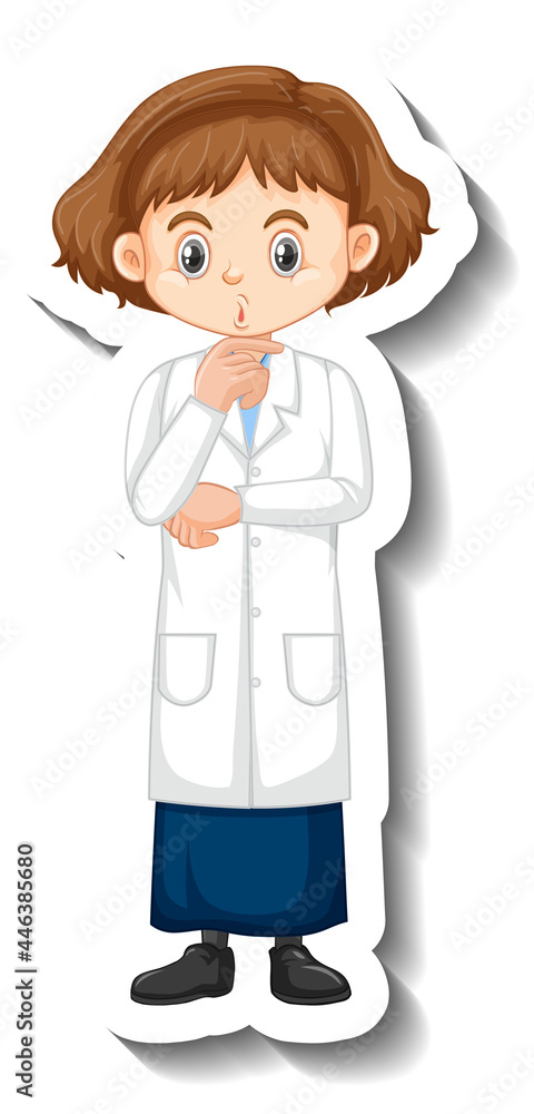 A girl in science gown cartoon character sticker A girl in science gown cartoon character sticker