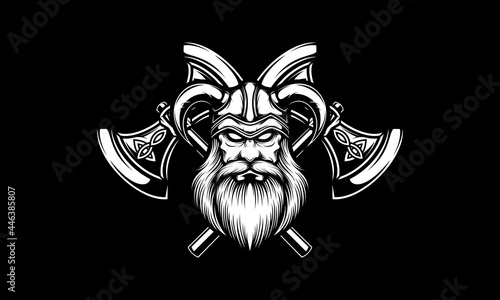 Black and white viking with double axe vector