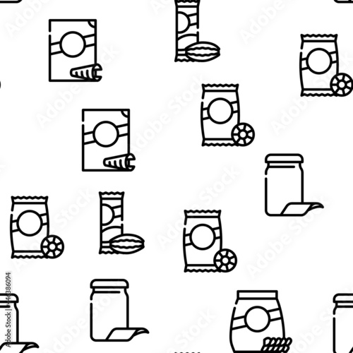 Pasta Food Package Vector Seamless Pattern Thin Line Illustration
