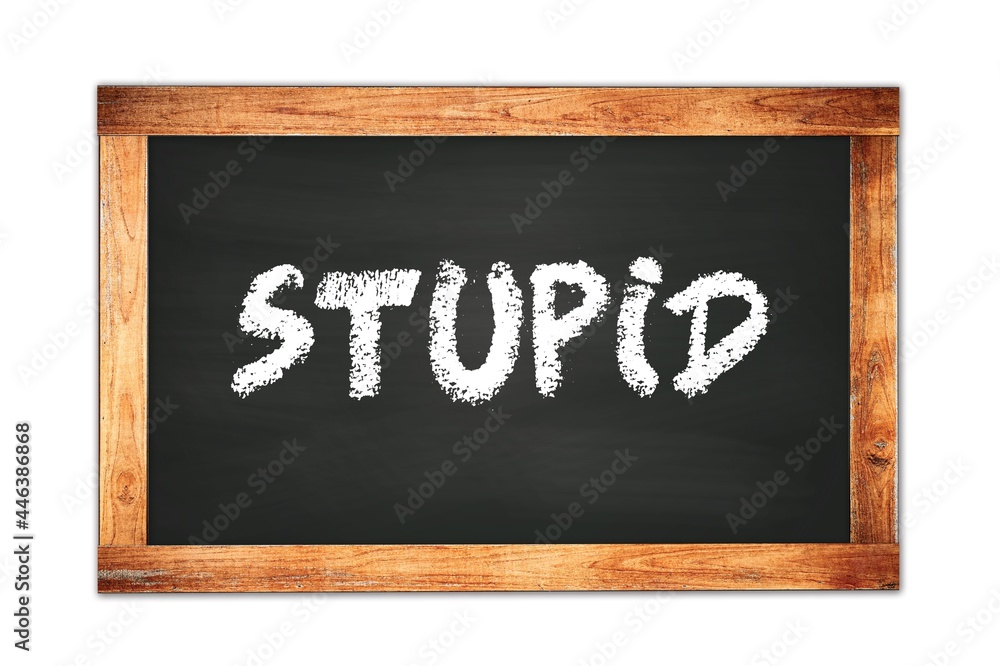 STUPID text written on wooden frame school blackboard. STUPID text written on wooden frame school blackboard.