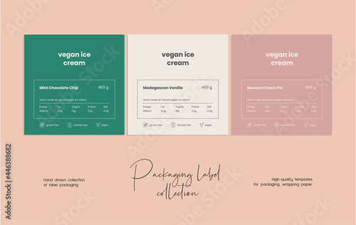 Hand drawn line art food vector packaging label design template. Boho style illustration of elegant signs and badges for cafe, restaurant, food and drinks products.
