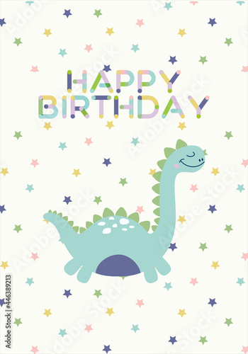 Birthday card with cute blue dinosaurs