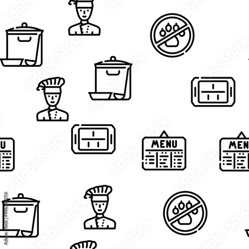School Canteen Menu Vector Seamless Pattern Thin Line Illustration