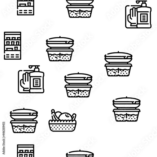 School Canteen Menu Vector Seamless Pattern Thin Line Illustration