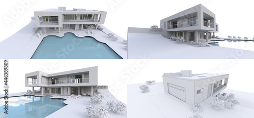3d modern house  on white background. 3d illustration.