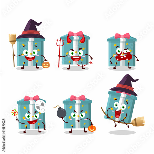 Halloween expression emoticons with cartoon character of magic gift box