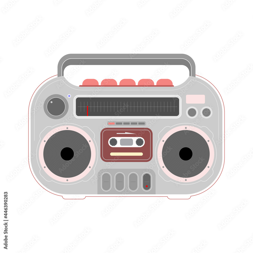 Retro Cassette Recorder.
Colored old-fashioned cassette recorder isolated on a white background vector illustration.