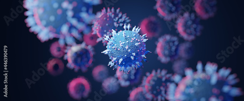 Macro coronavirus(covid-19) cell delta plus variant.BA.5,BA.2.75,BA.4(omicron covid).COVID 19 Delta plus variant Sars ncov 2.Mutated coronavirus SARS-CoV-2 flu disease pandemic, 3D render illustration