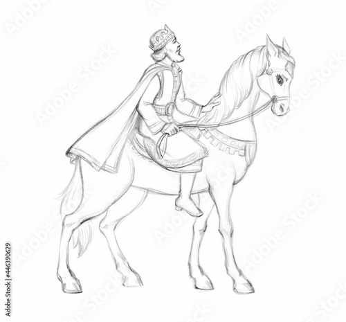 Fototapeta Naklejka Na Ścianę i Meble -  The king is on horseback. Pencil drawing