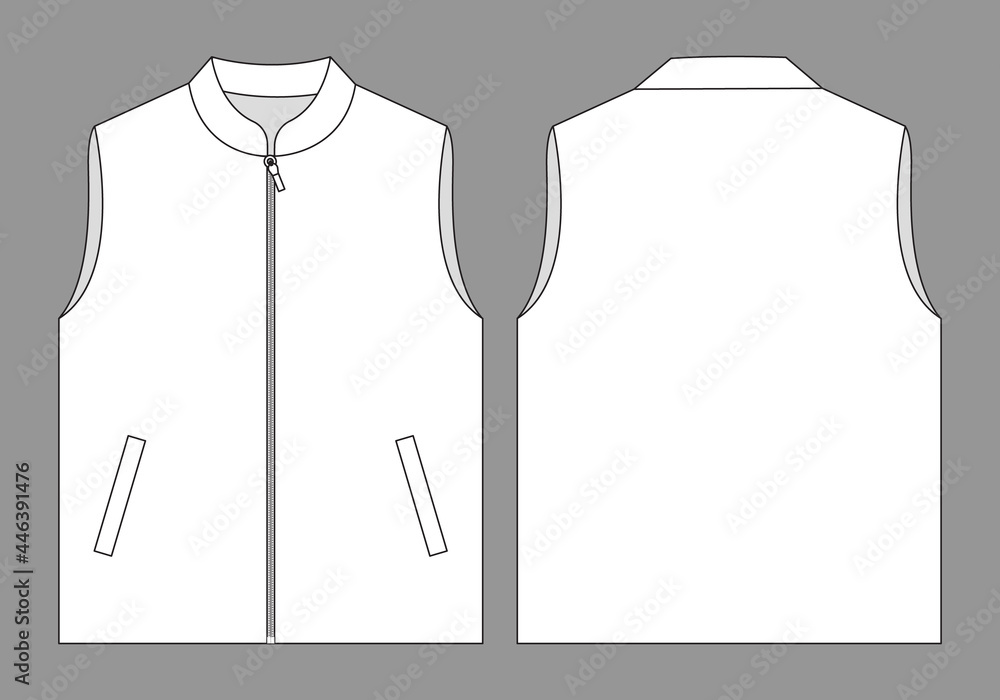 Flat White Vest Template On Gray Background.Front and Back View, Vector ...