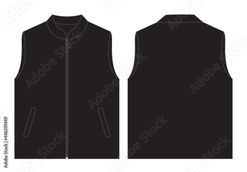 Flat ฺBlack Vest Template Vector On White Background.Front and Back View.