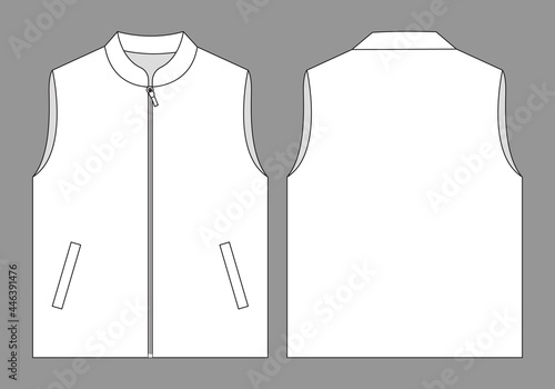 Blank White Vest Template on Gray Background. Front and Back Views, Vector File.