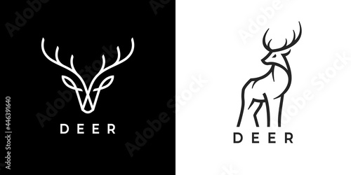 Deer logo line icons. Wild reindeer outdoor brand label. Elk antlers sign. Wildlife stag symbol. Vector illustration. photo
