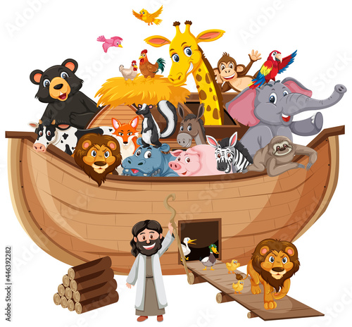 Noah's Ark with Animals isolated on white background