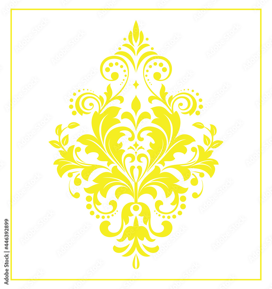 Damask graphic ornament. Floral design element. Yellow and white vector pattern Damask graphic ornament. Floral design element. Yellow and white vector pattern