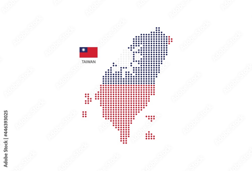 Taiwan map design by color of Taiwan flag in circle shape, White background with Taiwan flag.