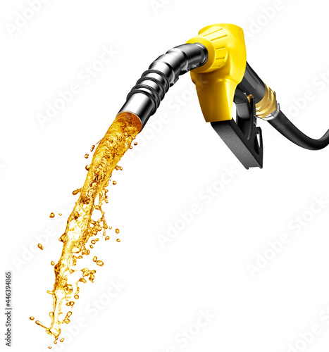 Photo Gasoline gushing out from petrol pump nozzle