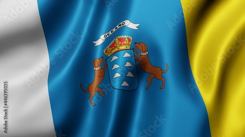3d rendering of a Canary Islands Spanish Community flag waving in a looping motion.  photo