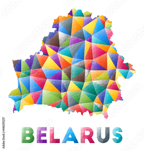 Belarus - colorful low poly country shape. Multicolor geometric triangles. Modern trendy design. Vector illustration.