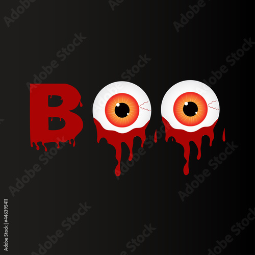 Boo, bloody eyes. Halloween lettering, poster design template, vector illustration