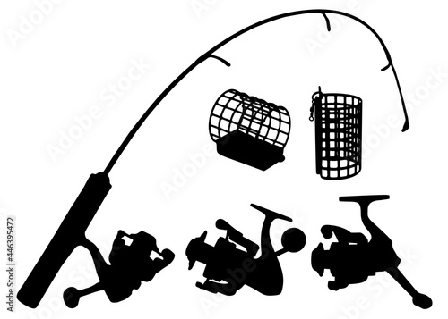 A set of fishing tackle for catching fish. Vector image.