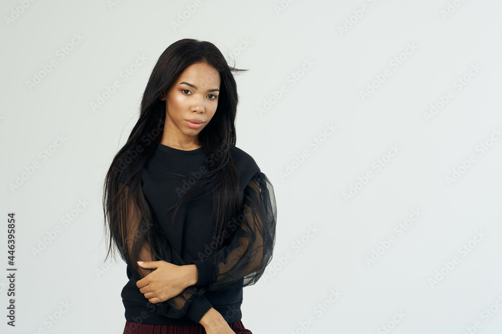pretty african woman fashion hairstyle posing studio pretty african woman fashion hairstyle posing studio