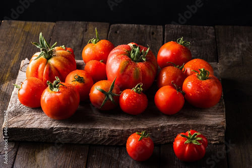 Delicious red tomatoes  full of organic. Fresh tomatoes, It can be used as background. Realfood.