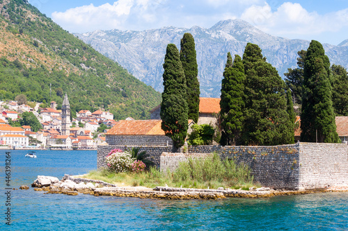 Mediterranean landscape. St. George Island near Perast, Kotor bay, Montenegro photo