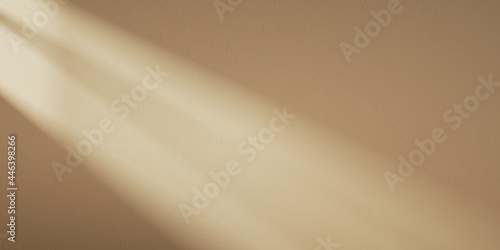 Fototapeta Naklejka Na Ścianę i Meble -  3d render, abstract beige background. Sunlight rays shining on the empty wall