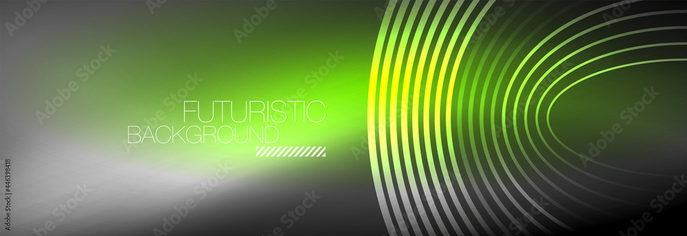 Dark abstract background with glowing neon circles. Trendy layout template for business or technology presentation, internet poster or web brochure cover, wallpaper Dark abstract background with glowing neon circles. Trendy layout template for business or technology presentation, internet poster or web brochure cover, wallpaper
