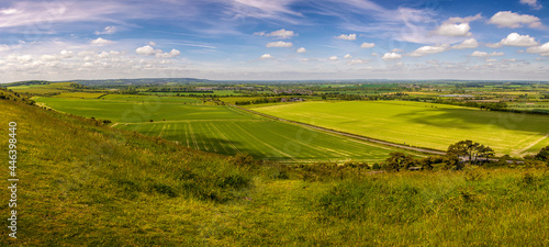 Lovely panoramic view seen from Ivinghoe beacon hilltop in early summer - Nature landscape panorama