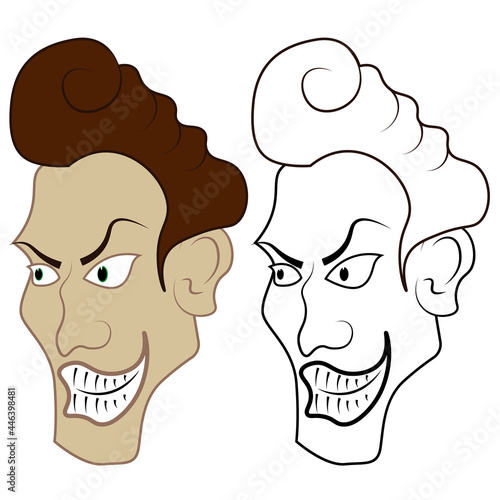 A set of two human portraits in color and black and white. Vector drawing coloring book on the theme of a person.