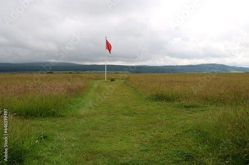 Red Commemorative Flag at Culloden Battlefield Scotland