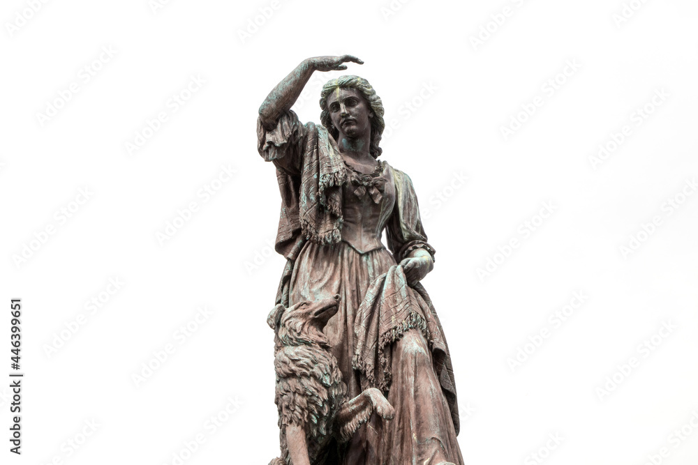 Statue of Flora MacDonald at Inverness Castle Scotland on White