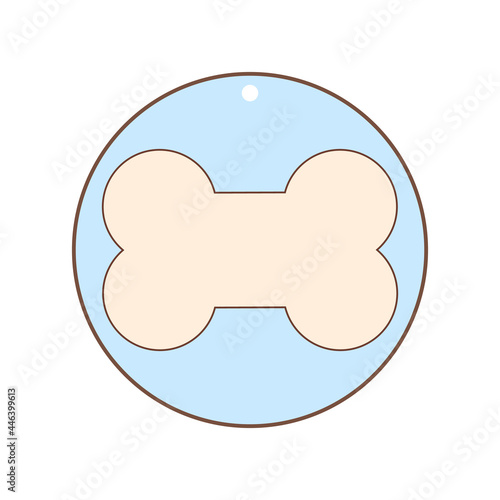 Dog tag with bone. Round shape. Vector template. Isolated illustration and clipart. 