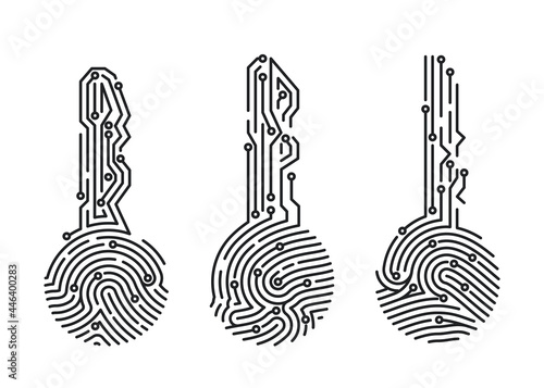 Set of fingerprint key. Security system user verification. Biometric ID for software login. Vector