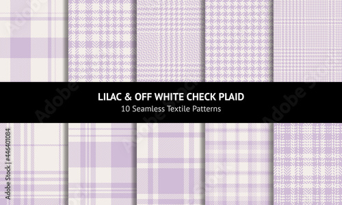 Plaid pattern set for spring summer in lilac and off white. Seamless light pastel textured soft tartan vector for flannel shirt, scarf, coat, jacket, dress, other modern fashion fabric design.