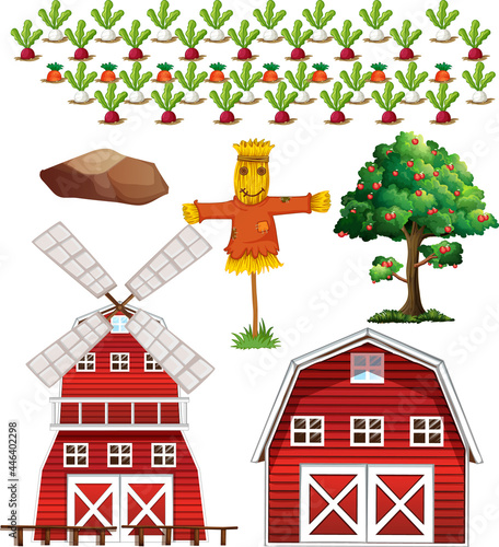 Farm element set isolated on white background