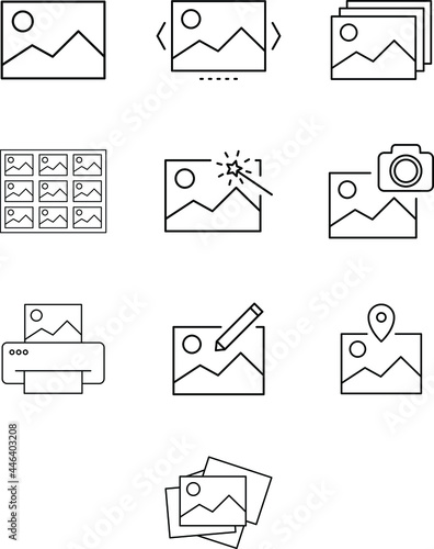 Simple Set of Photo Related Vector Line Icons. Contains such Icons as Edit, Print, Enhance Image and more. Pixel Perfect vector illustration transparent background