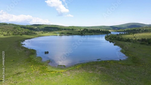 Aerial view of Upper Gabra lake at Lozenska Mountain, Sofia Region, Bulgaria photo