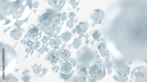 3D render animationn with liquid transparent bubbles explosion and flying away. Nice 3d spheres with reflection. 