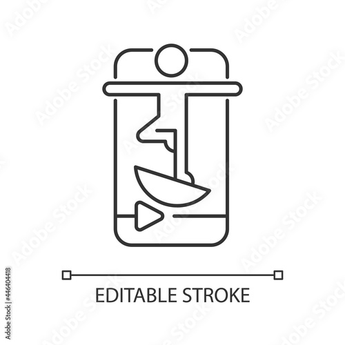 Online fitness balance training linear icon. Falls prevention exercises. Health improvement. Thin line customizable illustration. Contour symbol. Vector isolated outline drawing. Editable stroke