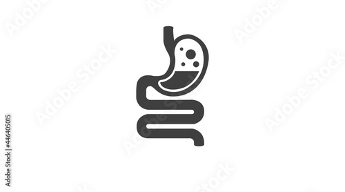 Human stomach and gastrointestinal system. Vector isolated black and white plain editable illustration