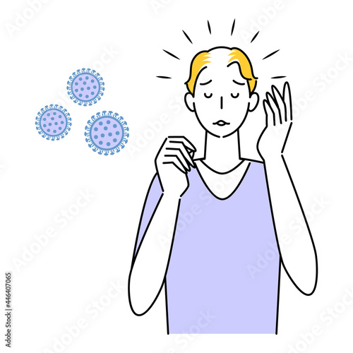 ヘアケア 新型コロナの後遺症による脱毛で困り顔の可愛い男性 イラスト シンプル ベクター