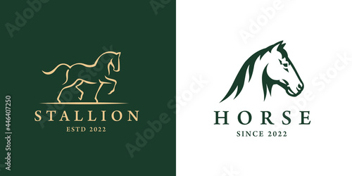 Elegant horse logo icons. Royal stallion symbol design. Equine stables sign. Equestrian brand emblems. Vector illustration. photo